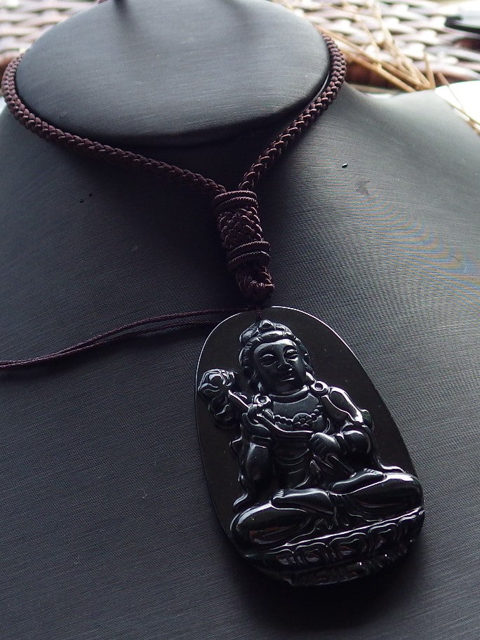 Certified Hand Carved Black Dark Green Natural Burma A Jade jadeite Guanyin Kwan Yin Pendant Necklace