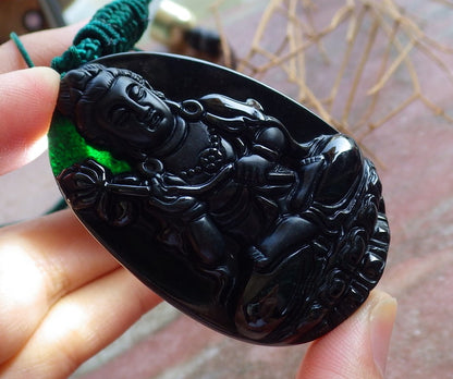 Certified Hand Carved Black Dark Green Natural Myanmar Burma A Jade jadeite Guanyin Kwan Yin Pendant Necklace