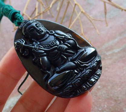 Certified Hand Carved Black Dark Green Natural Myanmar Burma A Jade jadeite Guanyin Kwan Yin Pendant Necklace