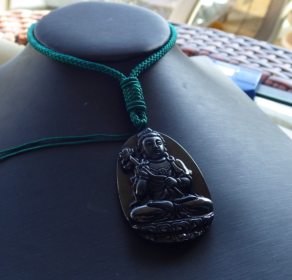 Certified Hand Carved Black Dark Green Natural Myanmar Burma A Jade jadeite Guanyin Kwan Yin Pendant Necklace