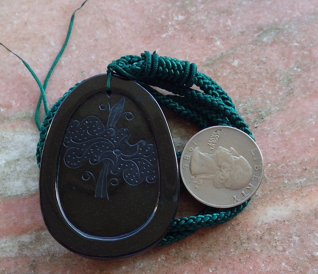Certified Hand Carved Black Dark Green Natural Myanmar Burma A Jade jadeite Guanyin Kwan Yin Pendant Necklace
