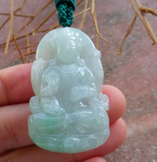 Certified Hand Carved Natural Myanmar Burma A Jade Jadeite Guanyin Kwan yin Pendant Necklace