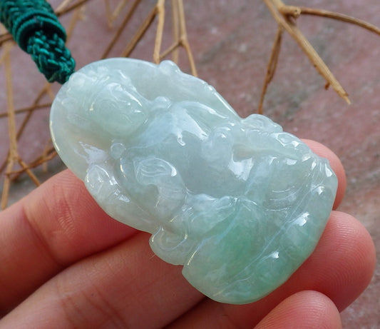 Certified Hand Carved Natural Myanmar Burma A Jade Jadeite Guanyin Kwan yin Pendant Necklace