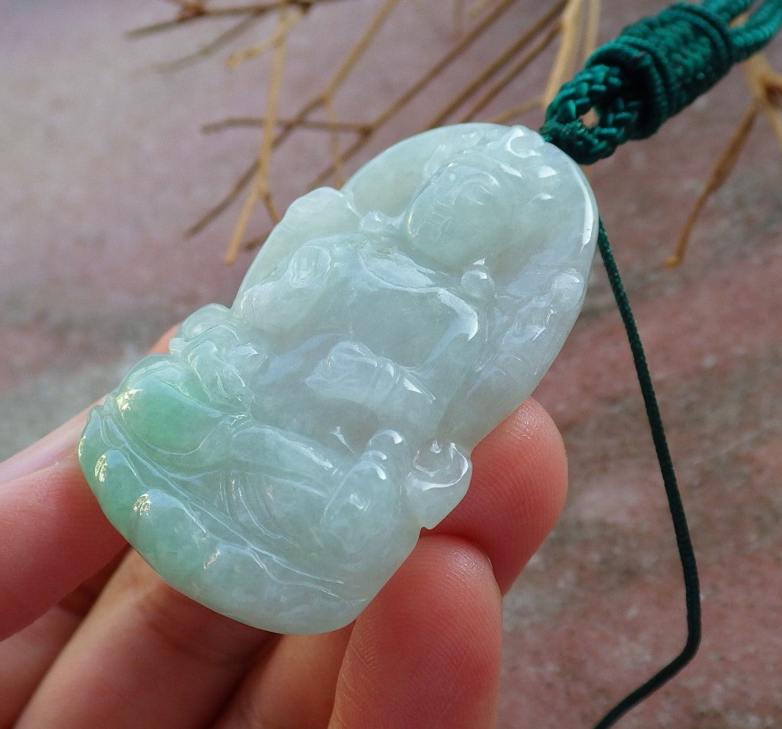 Certified Hand Carved Natural Myanmar Burma A Jade Jadeite Guanyin Kwan yin Pendant Necklace