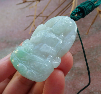 Certified Hand Carved Natural Myanmar Burma A Jade Jadeite Guanyin Kwan yin Pendant Necklace