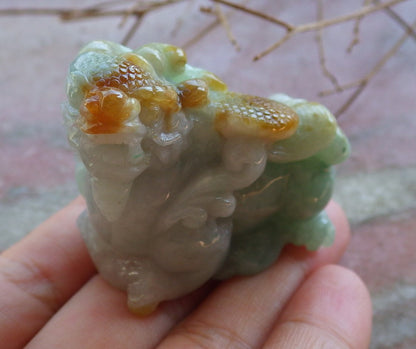 Certified Hand Carved Green Natural Myanmar Burma Grade A Jade jadeite Dragon Pi Xiu Display with Wood Stand