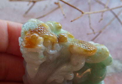Certified Hand Carved Green Natural Myanmar Burma Grade A Jade jadeite Dragon Pi Xiu Display with Wood Stand