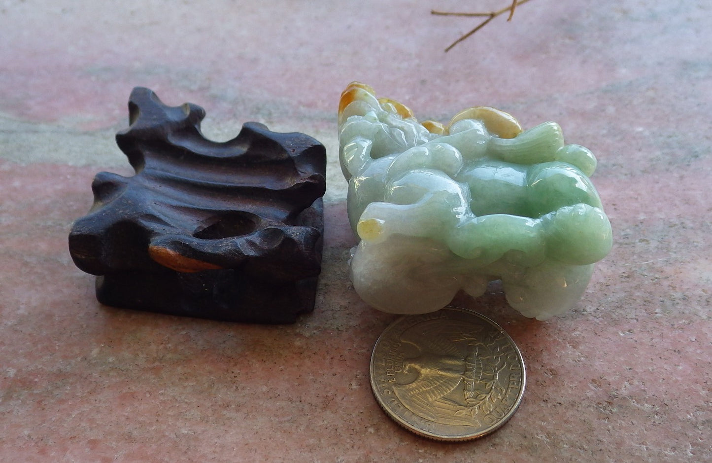 Certified Hand Carved Green Natural Myanmar Burma Grade A Jade jadeite Dragon Pi Xiu Display with Wood Stand