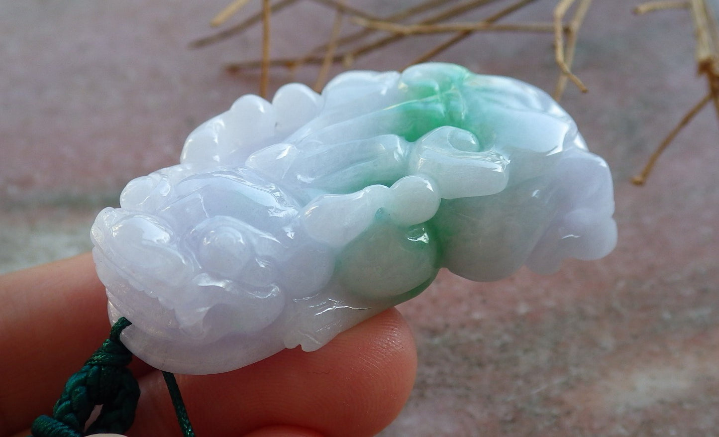 Certified Hand Carved Natural Lavender Green Myanmar Burma A Jade jadeite Dragon Pi Xiu Pendant Necklace