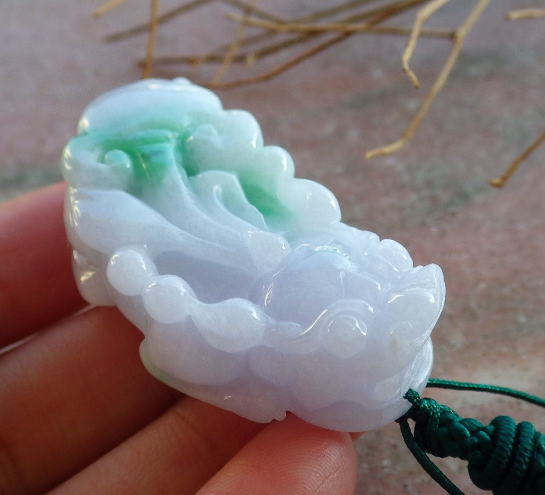 Certified Hand Carved Natural Lavender Green Myanmar Burma A Jade jadeite Dragon Pi Xiu Pendant Necklace