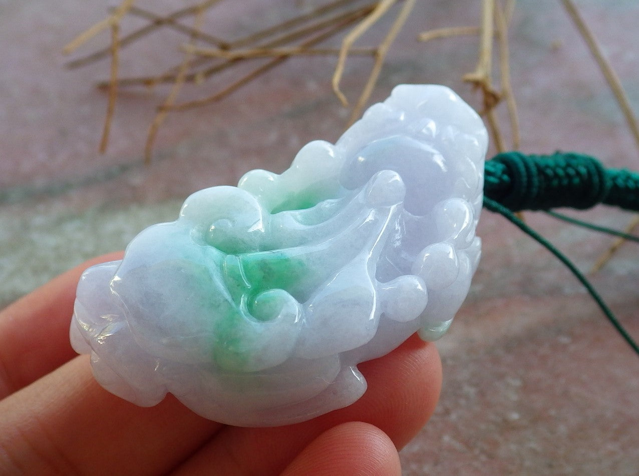 Certified Hand Carved Natural Lavender Green Myanmar Burma A Jade jadeite Dragon Pi Xiu Pendant Necklace