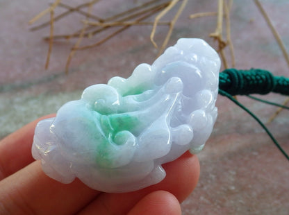 Certified Hand Carved Natural Lavender Green Myanmar Burma A Jade jadeite Dragon Pi Xiu Pendant Necklace