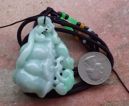 Certified Hand Carved Green Natural Burma Grade A Jade jadeite Frog Toad Lotus Pendant Necklace