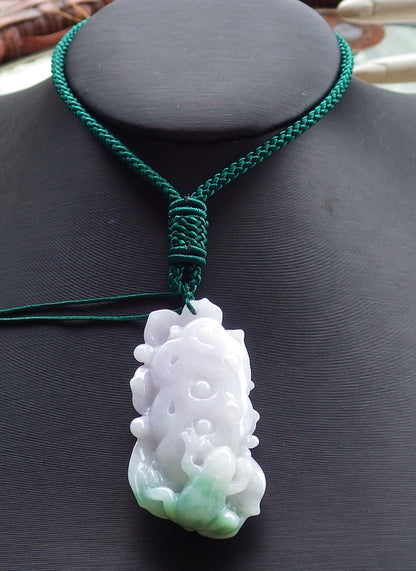 Certified Hand Carved Natural Green Burma Grade A Jade jadeite Frog Toad Lotus Flower Lucky Amulet Pendant Necklace