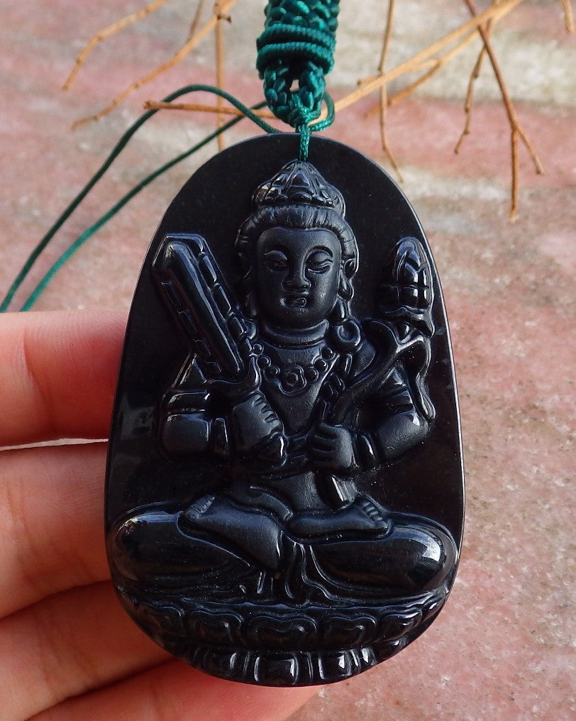 Certified Hand Carved Dark Green Black Natural Myanmar Burma A Jade Jadeite Guanyin Kwan yin Pendant Necklace