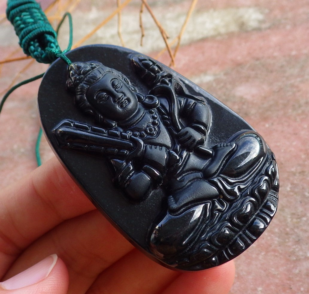 Certified Hand Carved Dark Green Black Natural Myanmar Burma A Jade Jadeite Guanyin Kwan yin Pendant Necklace