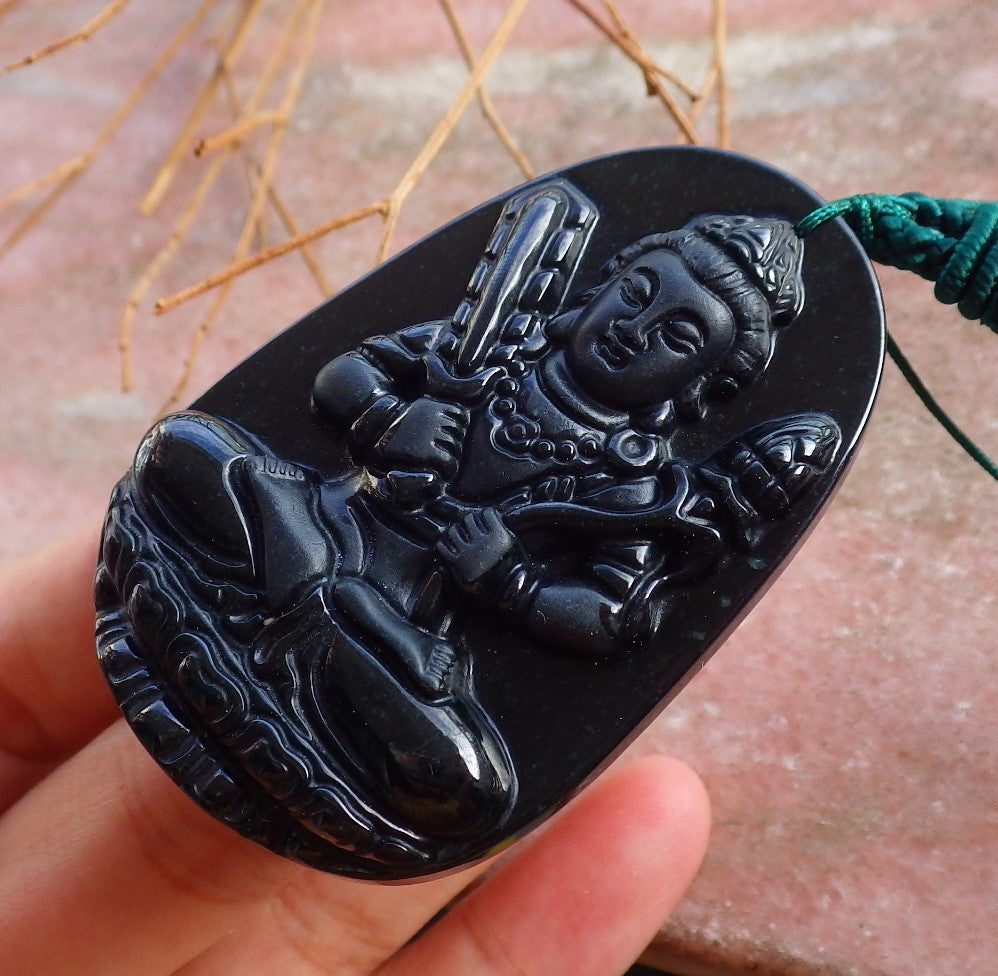 Certified Hand Carved Dark Green Black Natural Myanmar Burma A Jade Jadeite Guanyin Kwan yin Pendant Necklace