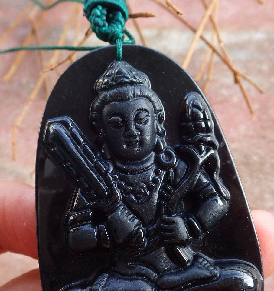 Certified Hand Carved Dark Green Black Natural Myanmar Burma A Jade Jadeite Guanyin Kwan yin Pendant Necklace