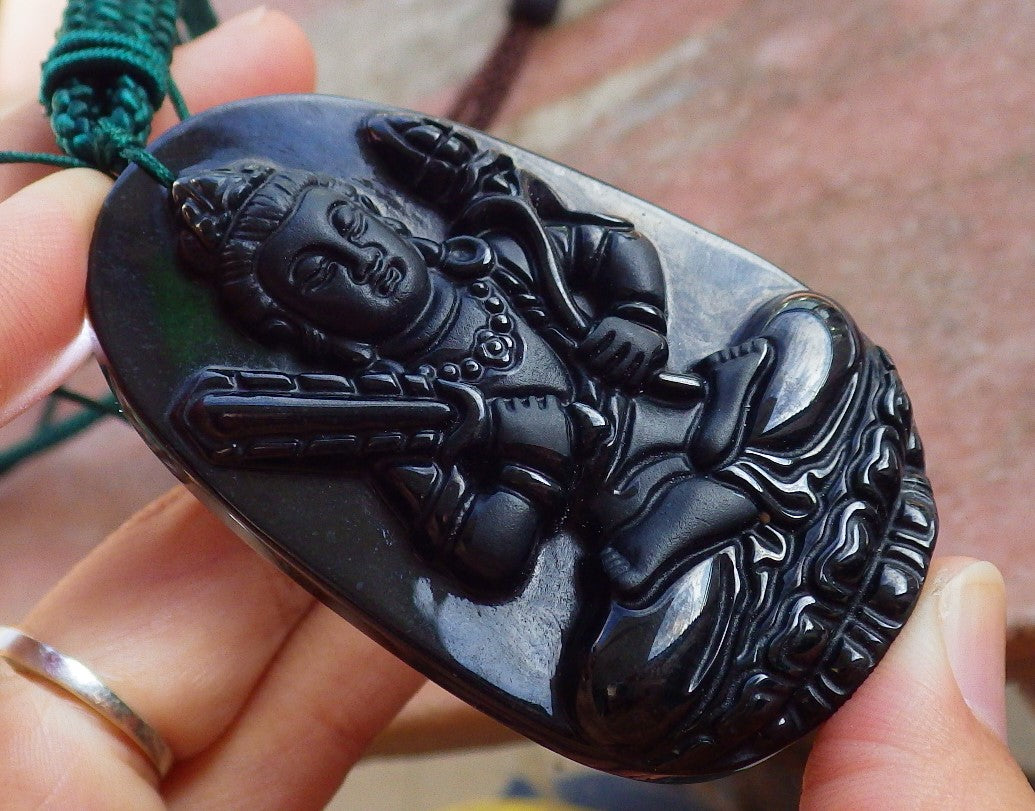 Certified Hand Carved Dark Green Black Natural Myanmar Burma A Jade Jadeite Guanyin Kwan yin Pendant Necklace