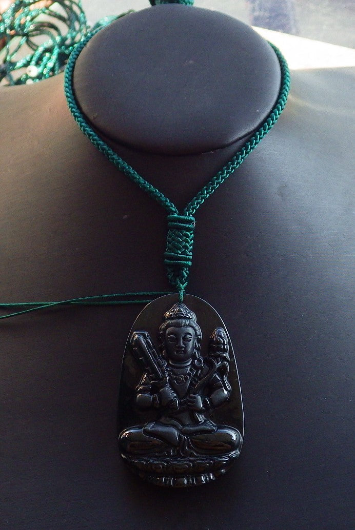 Certified Hand Carved Dark Green Black Natural Myanmar Burma A Jade Jadeite Guanyin Kwan yin Pendant Necklace