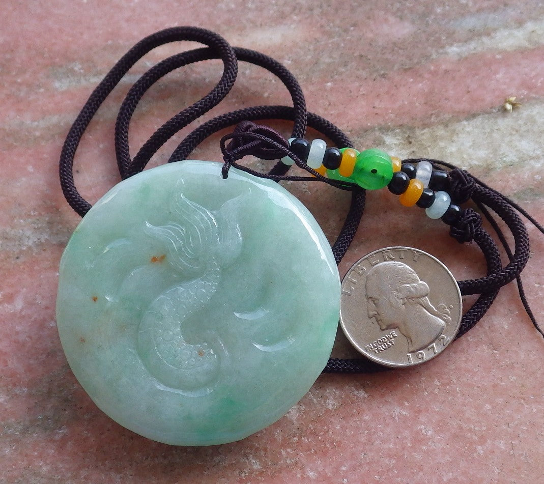 Certified Hand Carved Green Natural Myanmar Burma A Jade jadeite Circle Dragon Bead Beads Pendant Necklace