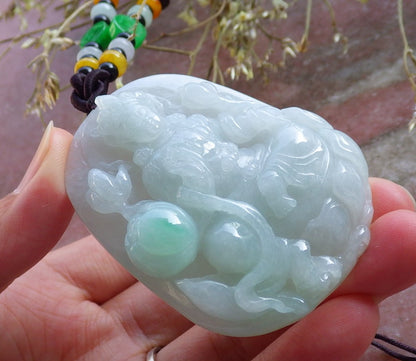 Certified Hand Carved Green Natural Myanmar Burma A Jade jadeite Dragon Guanyin Kwan Yin Bead Beads Pendant Necklace