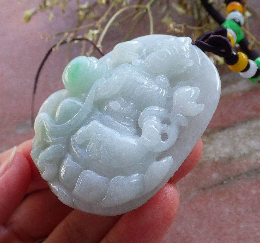 Certified Hand Carved Green Natural Myanmar Burma A Jade jadeite Dragon Guanyin Kwan Yin Bead Beads Pendant Necklace