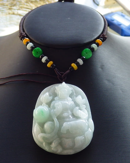 Certified Hand Carved Green Natural Myanmar Burma A Jade jadeite Dragon Guanyin Kwan Yin Bead Beads Pendant Necklace