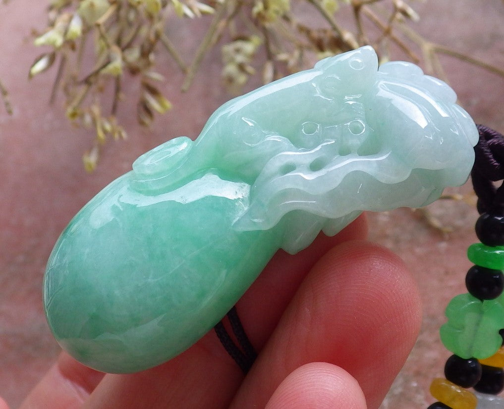 Certified Hand Carved Green Natural Myanmar Burma A Jade jadeite Mouse Bag Coin Pendant Necklace