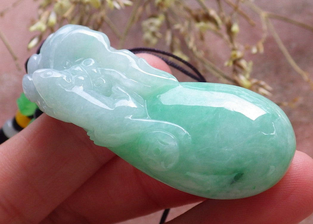 Certified Hand Carved Green Natural Myanmar Burma A Jade jadeite Mouse Bag Coin Pendant Necklace