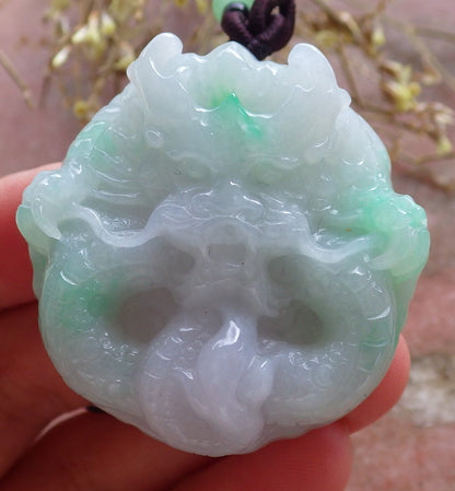 Certified Hand Carved Green Natural Myanmar Burma A Jade jadeite Circle Dragon Bead Beads Pendant Necklace