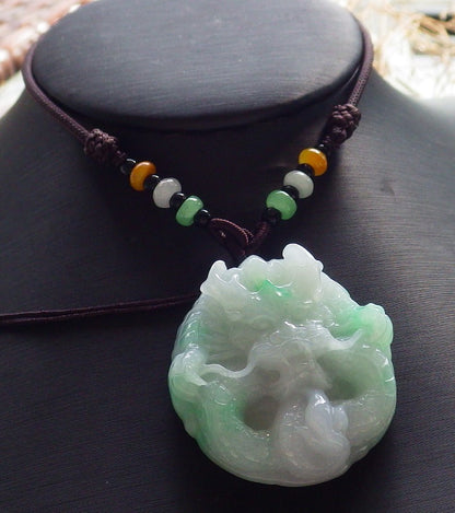 Certified Hand Carved Green Natural Myanmar Burma A Jade jadeite Circle Dragon Bead Beads Pendant Necklace