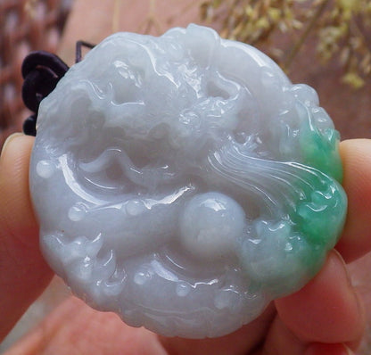 Certified Hand Carved Green Natural Myanmar Burma A Jade jadeite Circle Dragon Bead Beads Pendant Necklace