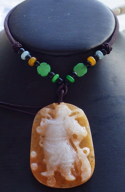 Certified Hand Carved Red Natural Myanmar Burma A Jade jadeite Fight God Guan Gong God Guangyu Broadword Pendant Necklace