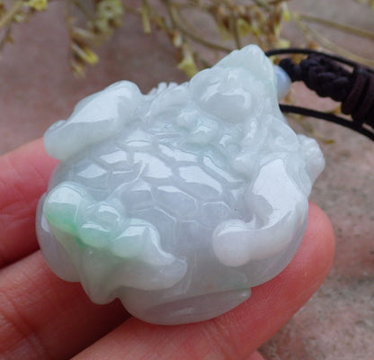 Certified Hand Carved Lavender Green Natural Myanmar Burma Grade A Jade jadeite Dragon Turtle Pendant Necklace