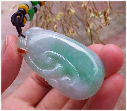 Certified Hand Carved Green Natural Myanmar Burma A Jade Jadeite Ruyi Flower Pendant Necklace