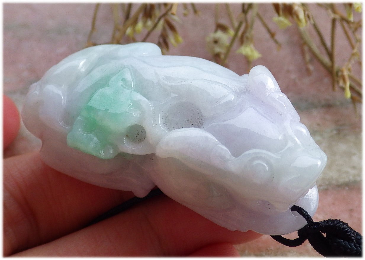 Certified Hand Carved Natural Green Myanmar Burma A Jade jadeite Dragon Pi Xiu Pendant Necklace