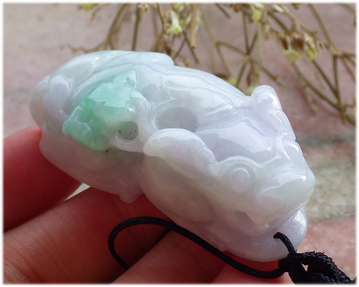 Certified Hand Carved Natural Green Myanmar Burma A Jade jadeite Dragon Pi Xiu Pendant Necklace