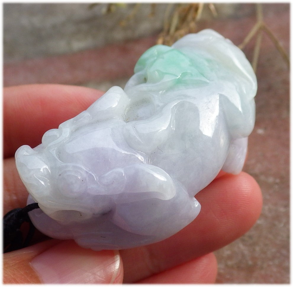 Certified Hand Carved Natural Green Myanmar Burma A Jade jadeite Dragon Pi Xiu Pendant Necklace