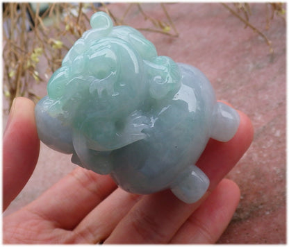 Certified Hand Carved Lavender Green Natural Myanmar Burma Grade A Jade Jadeite Dragon Pi Xiu Coin Treasure Bowl Display With Wood Stand