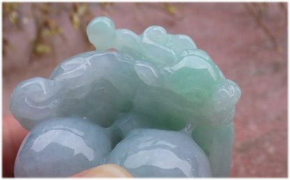Certified Hand Carved Lavender Green Natural Myanmar Burma Grade A Jade Jadeite Dragon Pi Xiu Coin Treasure Bowl Display With Wood Stand