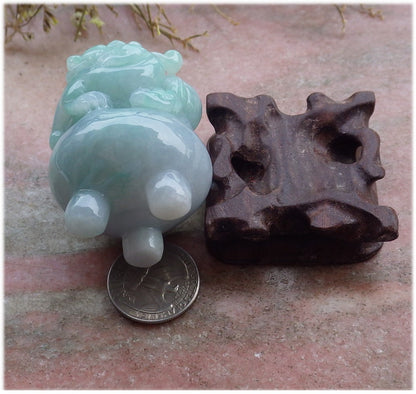 Certified Hand Carved Lavender Green Natural Myanmar Burma Grade A Jade Jadeite Dragon Pi Xiu Coin Treasure Bowl Display With Wood Stand