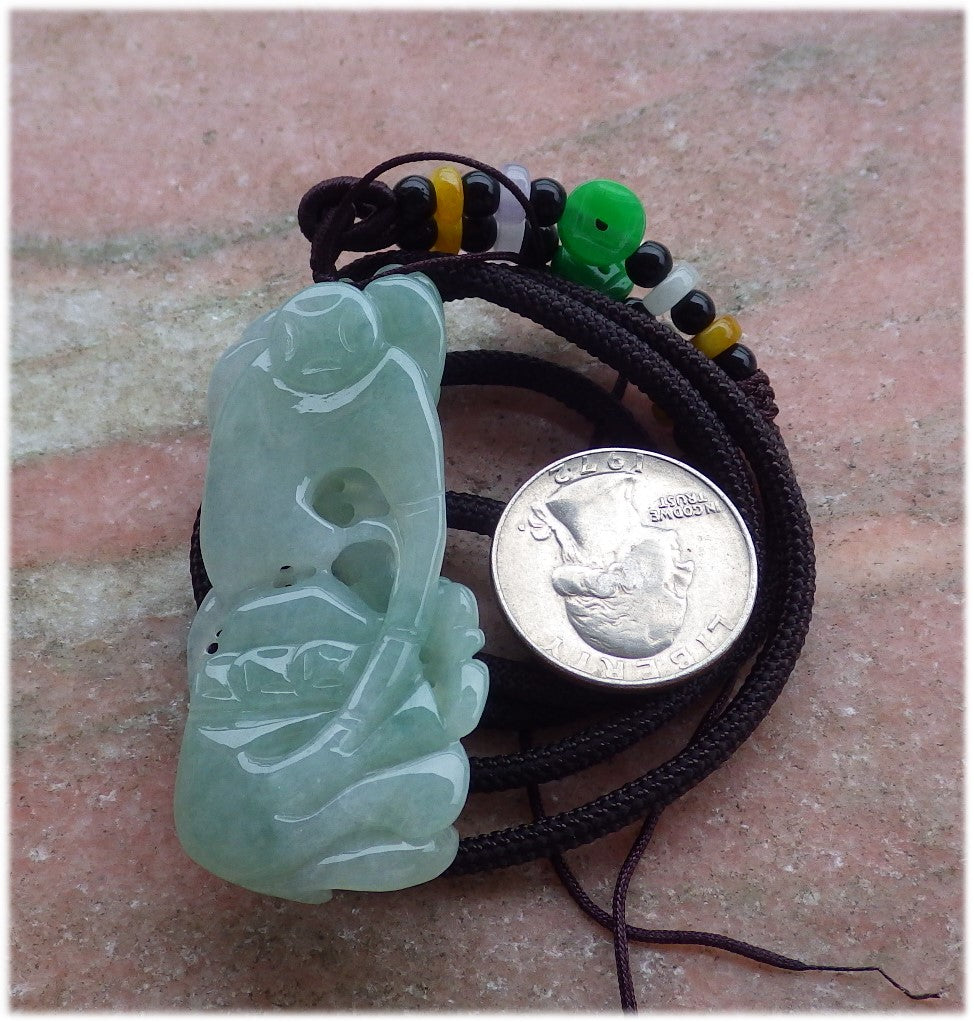 Certified Hand Carved Green Natural Burma A Jade Jadeite Ruyi Orchid Flower Pendant Necklace