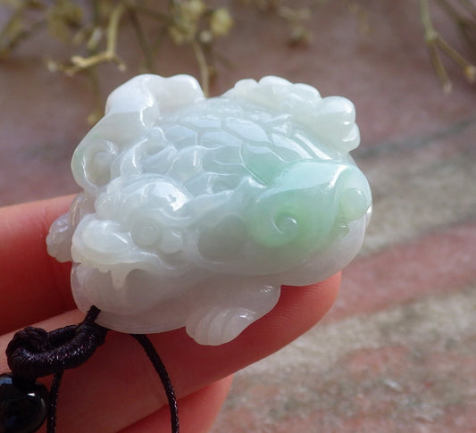 Certified Hand Carved Green Natural Myanmar Burma Grade A Jade jadeite Dragon Turtle Pendant Necklace