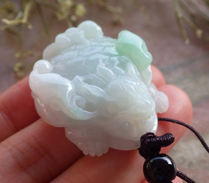 Certified Hand Carved Green Natural Myanmar Burma Grade A Jade jadeite Dragon Turtle Pendant Necklace