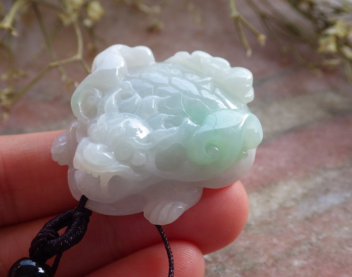 Certified Hand Carved Green Natural Myanmar Burma Grade A Jade jadeite Dragon Turtle Pendant Necklace