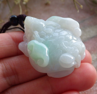 Certified Hand Carved Green Natural Myanmar Burma Grade A Jade jadeite Dragon Turtle Pendant Necklace