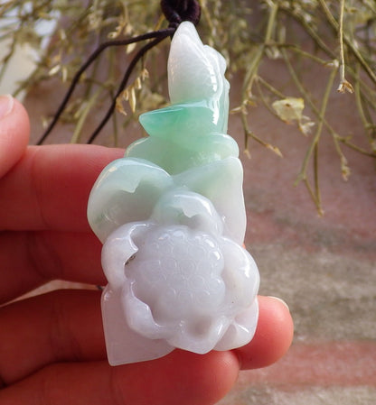 Certified Hand Carved Green Natural Burma Grade A Jade jadeite Phoenix Bird Flower Pendant Necklace