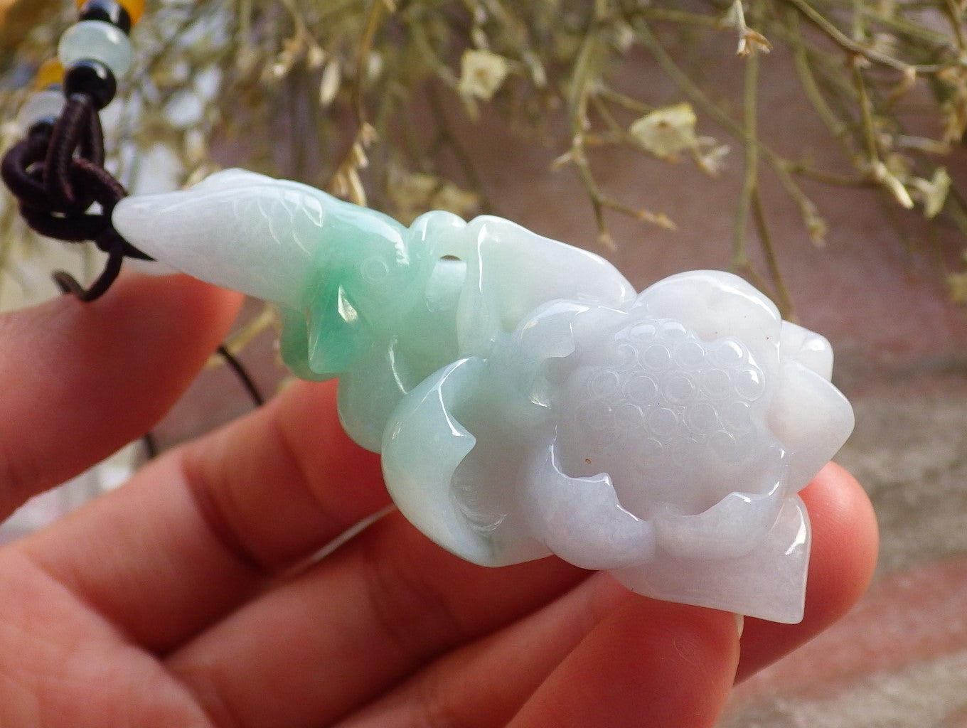 Certified Hand Carved Green Natural Burma Grade A Jade jadeite Phoenix Bird Flower Pendant Necklace