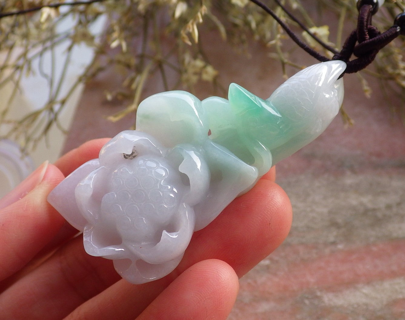 Certified Hand Carved Green Natural Burma Grade A Jade jadeite Phoenix Bird Flower Pendant Necklace